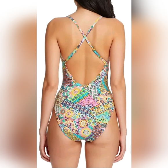 Bleu By Rod Beattie Seriously Sunny Colorful Patterned One-Piece Swimsuit 14 EUC - Picture 2 of 6